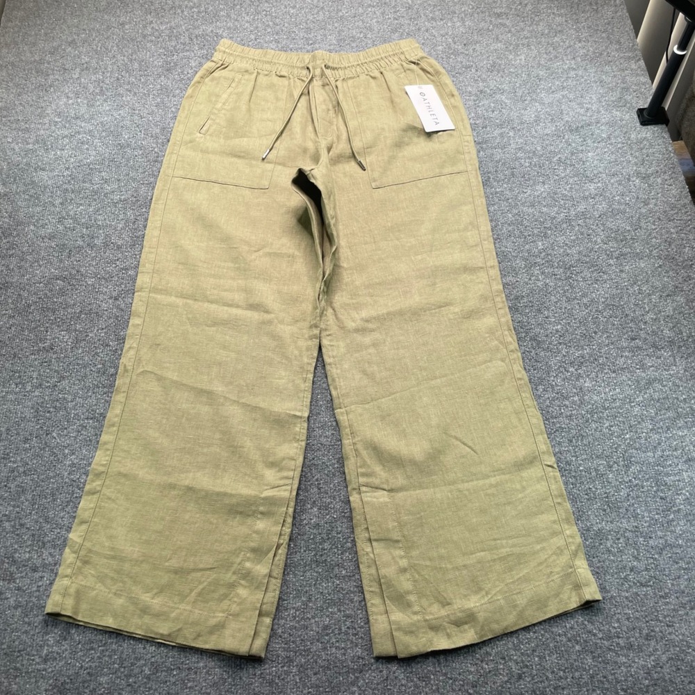 Athleta Retreat Linen Wide Leg Pants Women Size M Green Breathable Drawstring